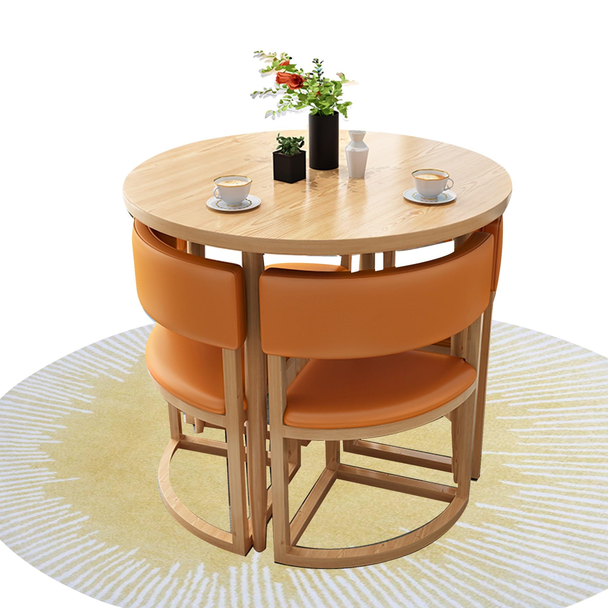 AYCDL Round Dining Table Set with 4 Chairs 80cm Kitchen Bar Table for Balcony Living Room & Café Comfortable with Backrest for Office Reception & Library,Pu-orange