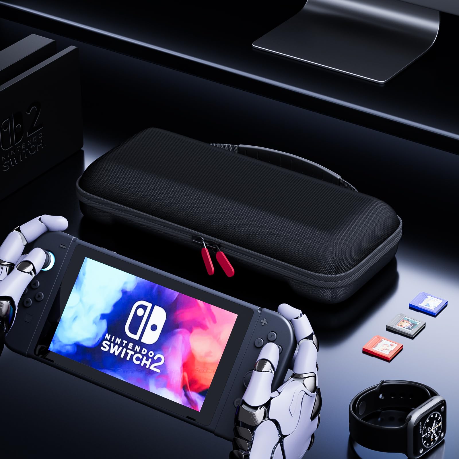 ProCase Borsa per Console Custodia per Nintendo Switch 2 2025 con 24 Slot per Schede di Gioco, Custodia Protettiva Dura da Viaggio Portatile Adatta per Console e Accessori -Nero