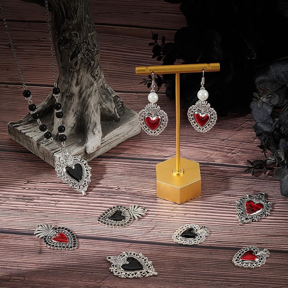 SUNNYCLUE 1 Box 24Pcs 3 Styles Gothic Hearts Charm Bulk Sacred Heart Charms Enamel Silver Halloween Antique Love Charms for Jewelry Making Charm Valentine's Day Earrings Bracelet Necklace DIY Crafts - Image 4