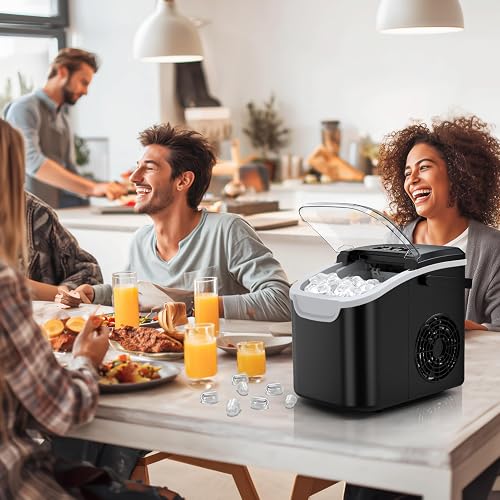 WELLENT Machine à Glaçons de Comptoir, 8 Glaçons en 6 Min., Capacité 12KG/24H, 2 Tailles, Machine à Glacon Portable avec Auto-Nettoyage, Idéale Maison, Cuisine, Bureau, Bar - 8