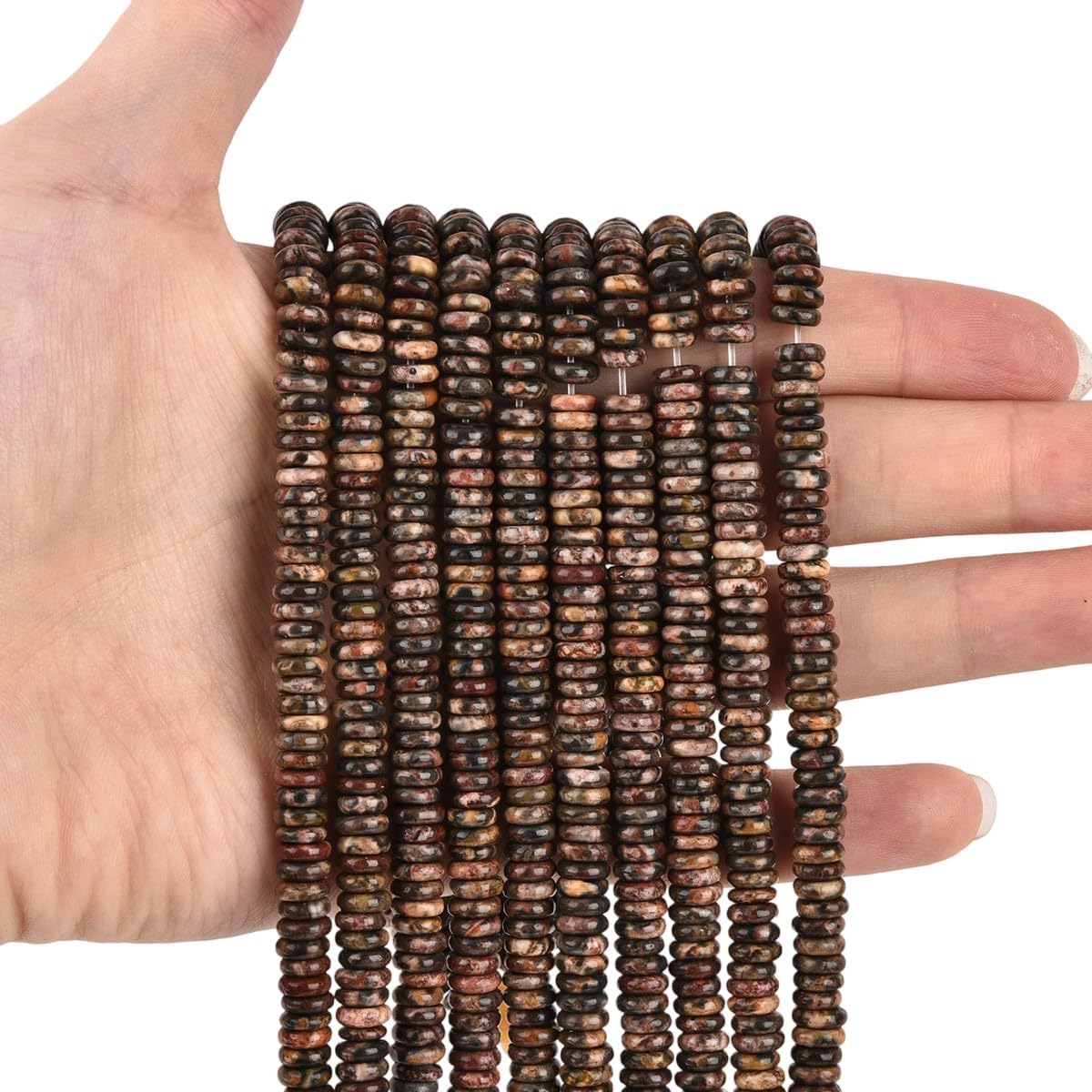 155pcs 6x2mm Natural Red Leopard Fur Jasper Disk Rondelle Spacer Semi Precious Gemstone Loose Stone Beads for Jewelry Making 15 Inch