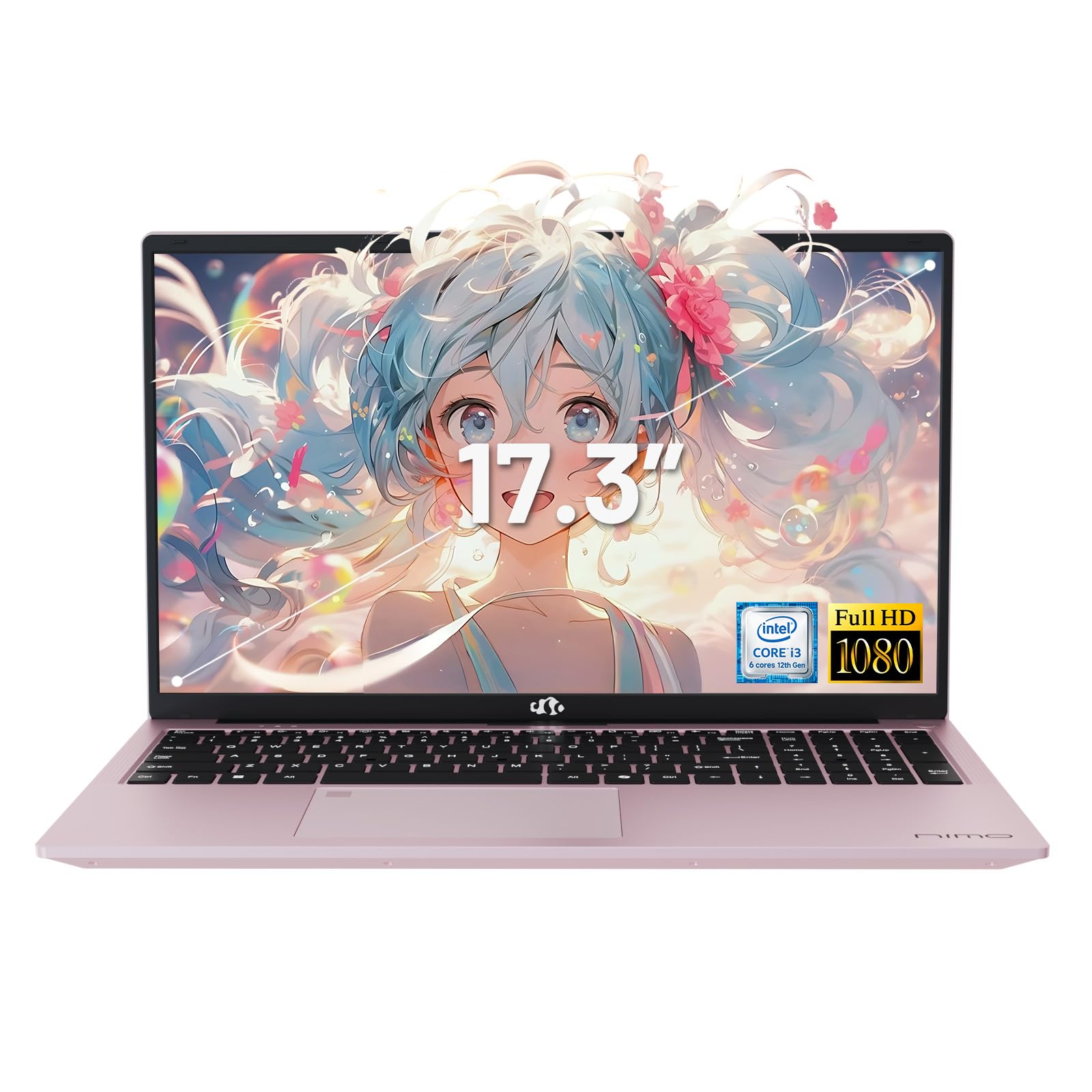 NIMO 17.3" IPS FHD-Laptop, Intel 6 Cores i3-1215U 8GB RAM 256GB SSD (Beat Ryzen 5 7520U, Up to 4.4GHz) Computer with 65W GaN Type C Backlit Keyboard Fingerprint, for Home Student and Business