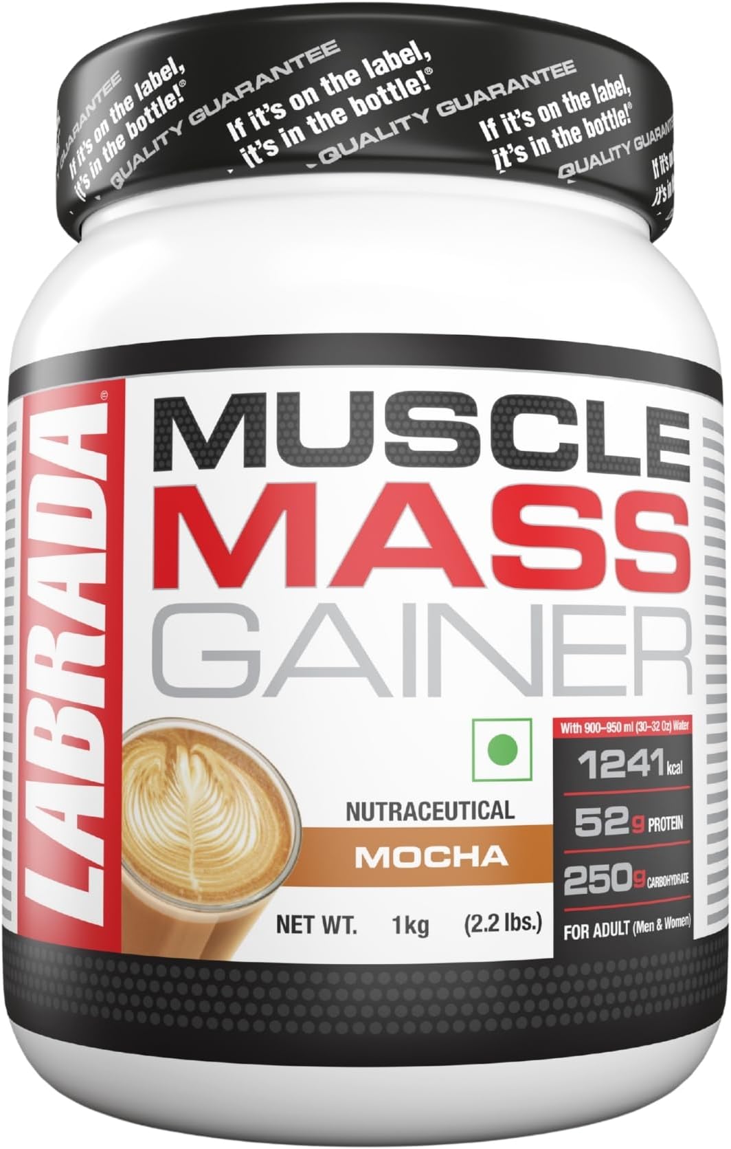 Labrada Muscle Mass Gainer Powder (Post-Workout, 1272 Kcal, 53G Protein, 257G Carbs, 1G Creatine, 500Mg L-Glutamine) - 2.2 Lbs (1Kg) (Mocha)