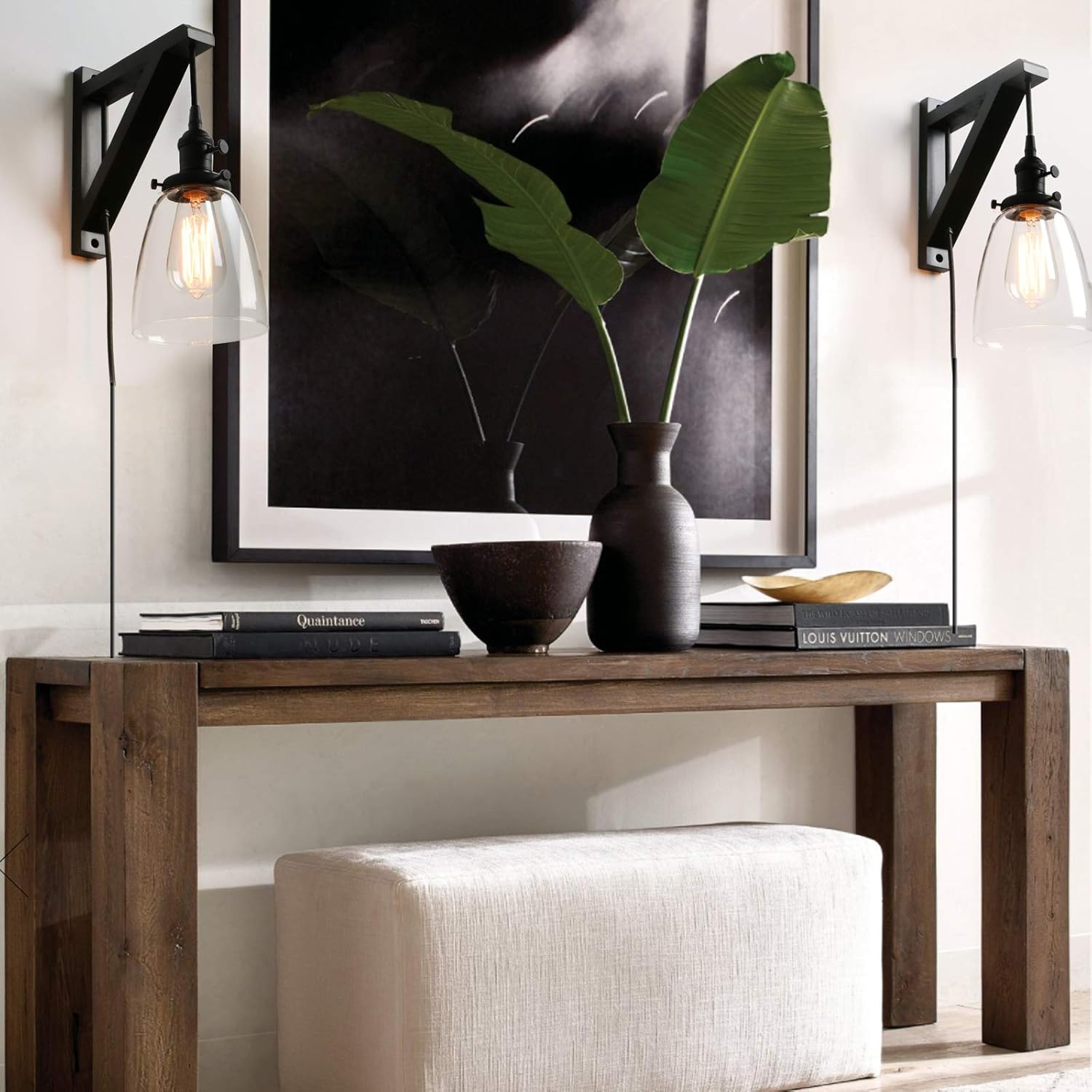 Suреr Dеаl Prоduсt Pathson Plug in Wall Light, 1-Light Rustic Wall Sconce with On Off Switch, Industrial Bedside Wall Lamp Fixtures Suitable for Living Room, Bedroom, TV Wall, Hotel (Black)