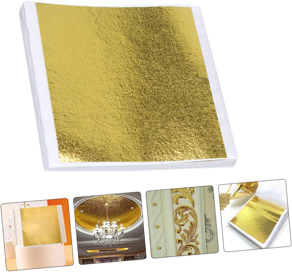 PERSELOSO Imitation Gold Foil Sheets 100 pcs 14x14 cm for Art Crafting Gilding Furniture Decoration DIY Projects Metallic Flakes for Home Decor