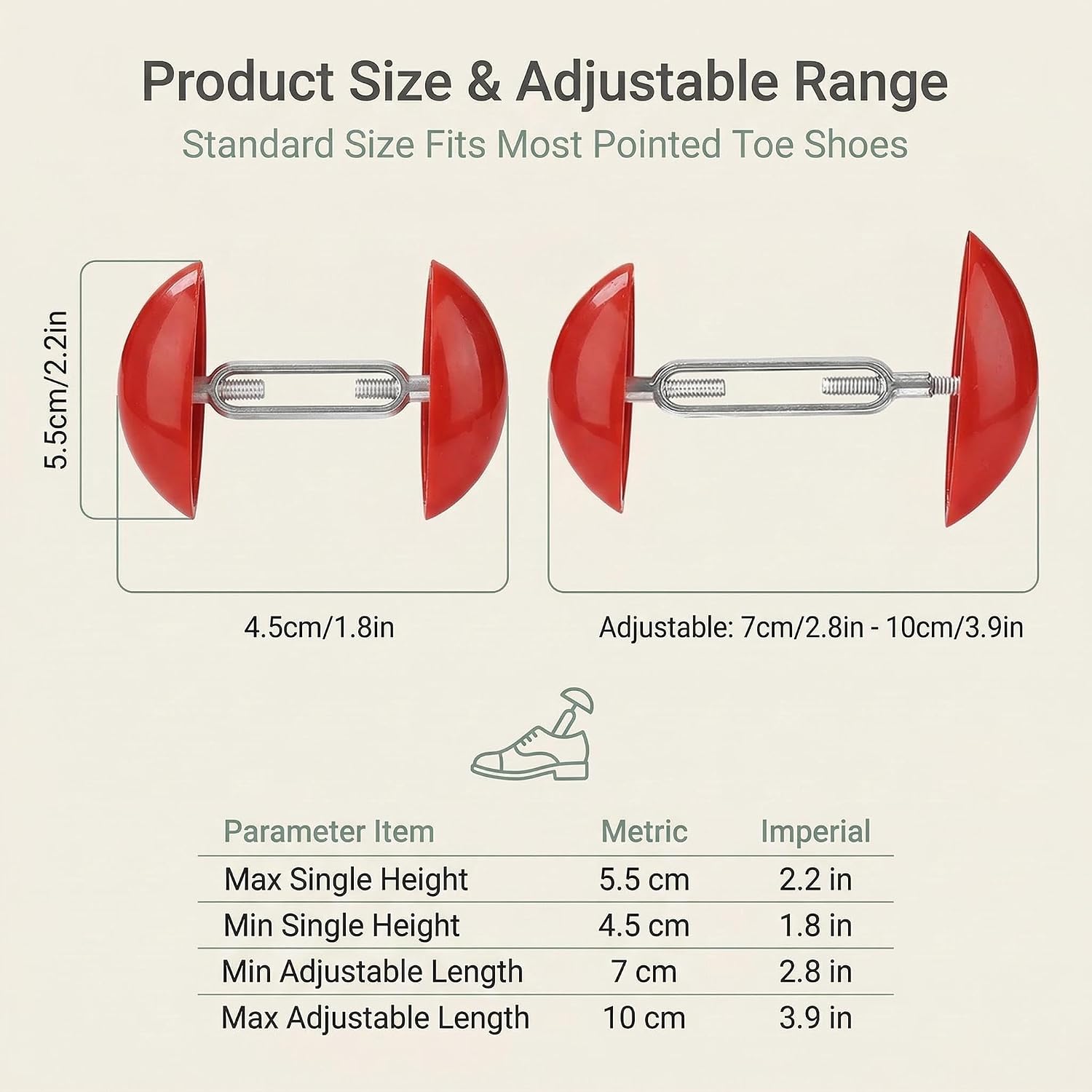 1 Pair Adjustable Mini Shoe Stretchers Non Slip Shoe Widener Expander for Men & Women, Red High Heel Shoe Trees Shaper
