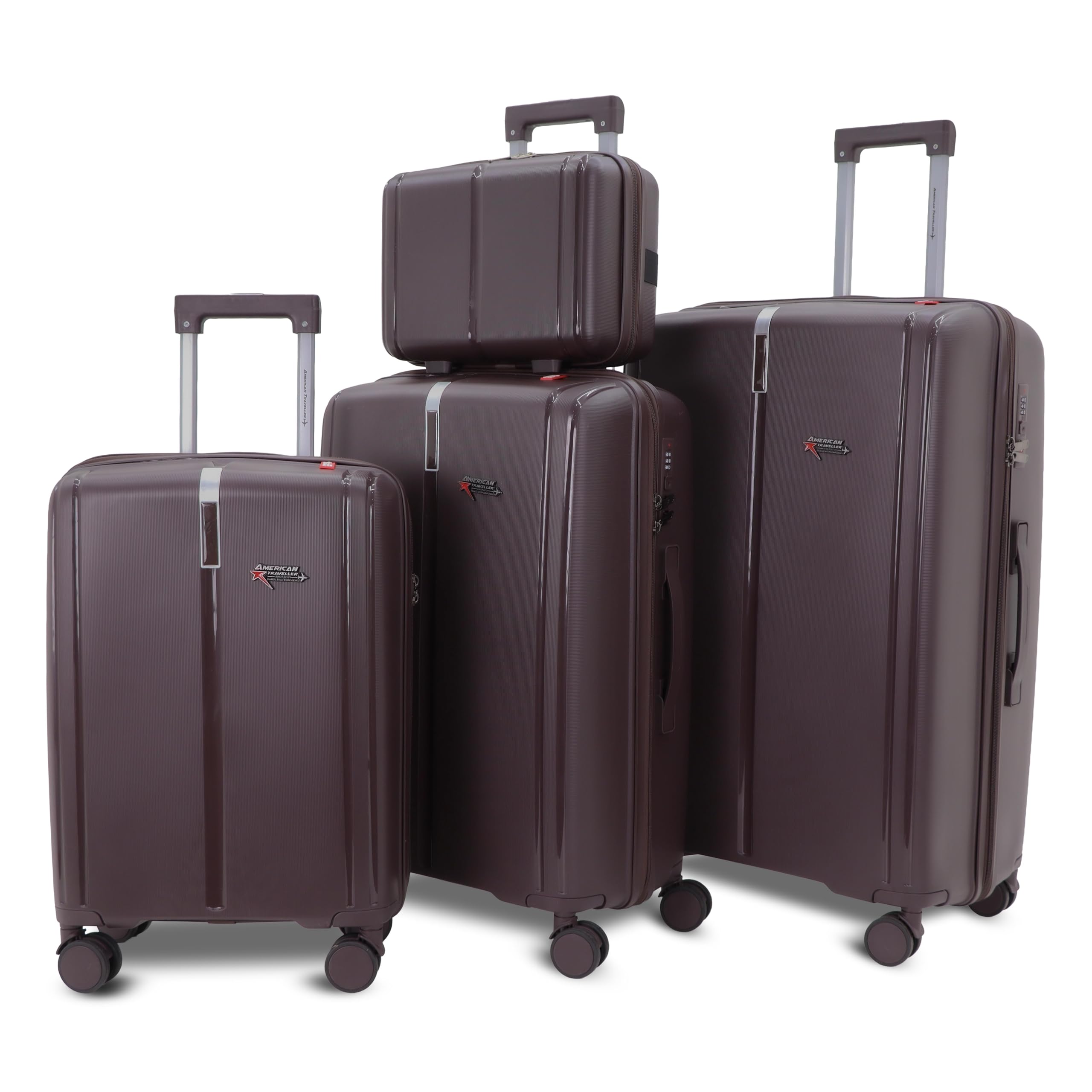 Tokyo Polypropylene 4-Piece Luggage Trolley Bag Set | TSA-Type Lock, 360° Spinner Wheels, Durable Hard Shell Suitcase for Travel (4, Brown, Mini,Small,Medium,Large)-image-27