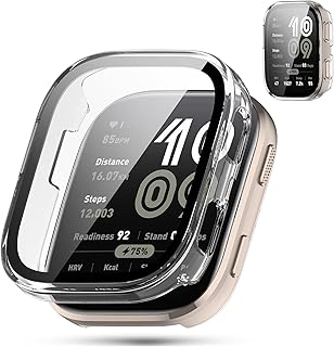 For Amazfit Bip 6カバー 3D 直角エッジ 超薄型 PC+ガラス素材 一体型 amazfit bip 6ケース 対応 高透過率 キズ防止 指紋防止 簡単に取り付け・取 全面保護 ケース(クリア)