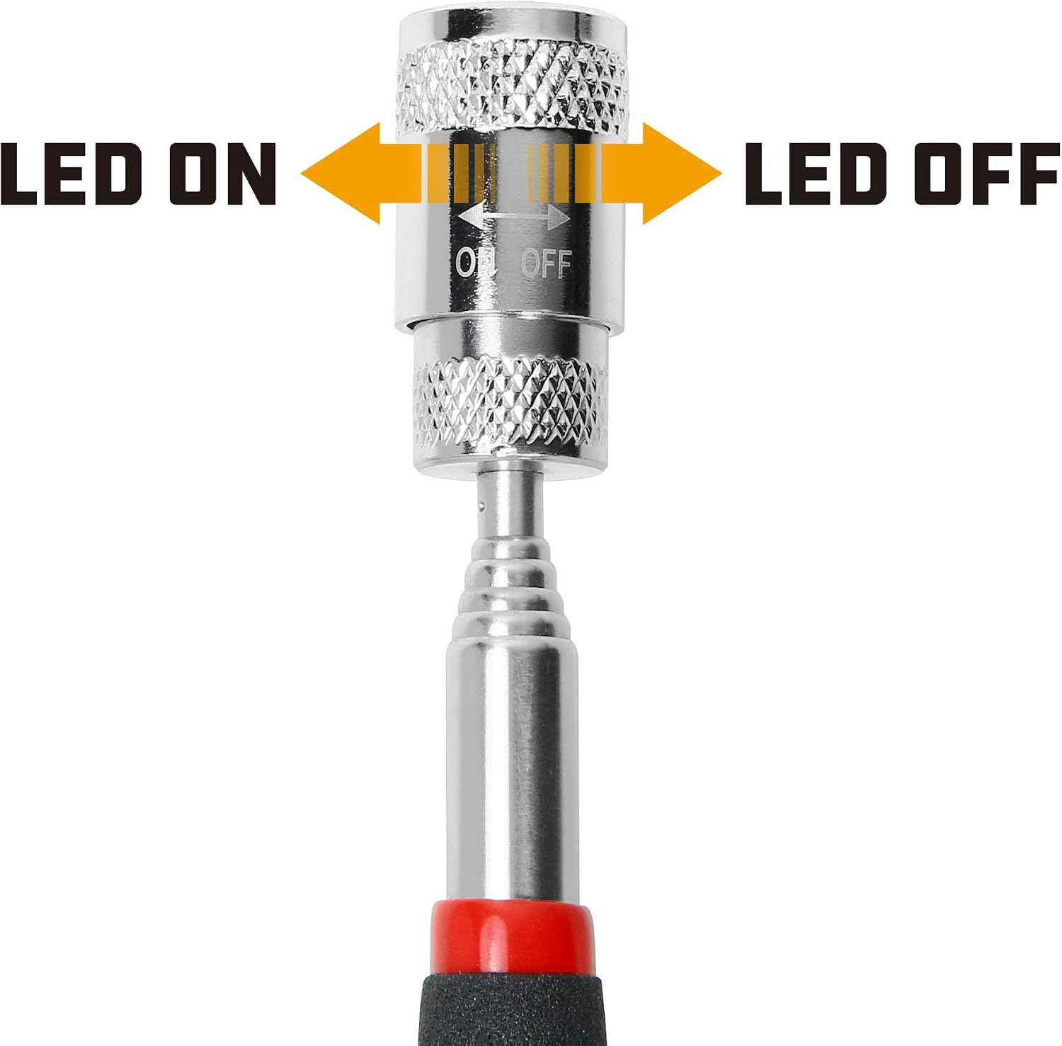 Powerbuilt 8 lb LED Lighted Telescoping Magnetic Pick-Up Tool, Extends to 25 Inches, Shielded Magnet, Soft-Grip Handle – 940606