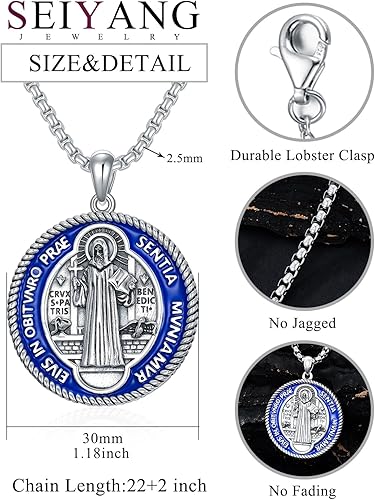 Miniatura 2 de Seiyang Collar con colgante de plata de ley 925, San Miguel, San Cristóbal, San Benito, San Florián, San Juda, San Rafael, Virgen María, amuleto