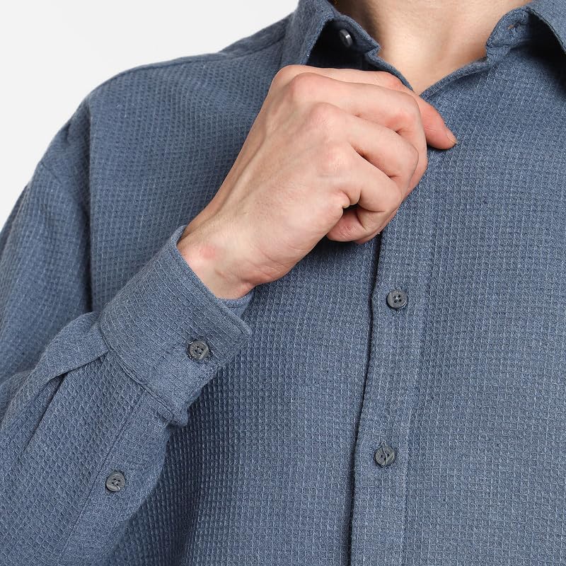 Image of CAHOOT Men's Polycotton Abstract-Textu Shirt |Casual-Wear | Spread Collar | Long Sleeve | Button Closure | Shirt Crafted with Comfort Fit for Everyday Wear