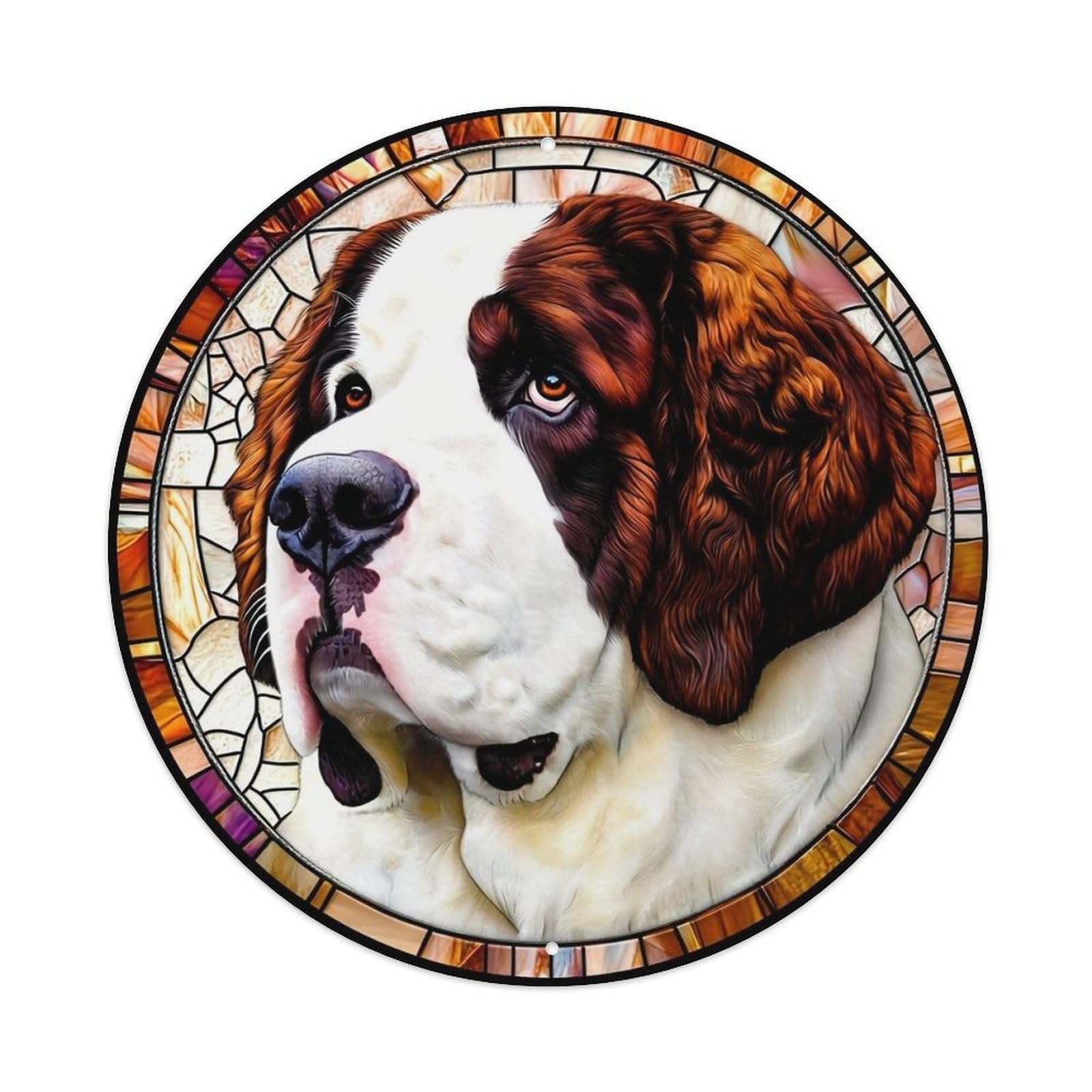 Stained Glass Dog Portrait Art_1 Round Tin Sign Vintage Metal Sign Home Bar Garden Indoor & Outdoor Wall Decor Retro Metal Poster 8x8 Inch
