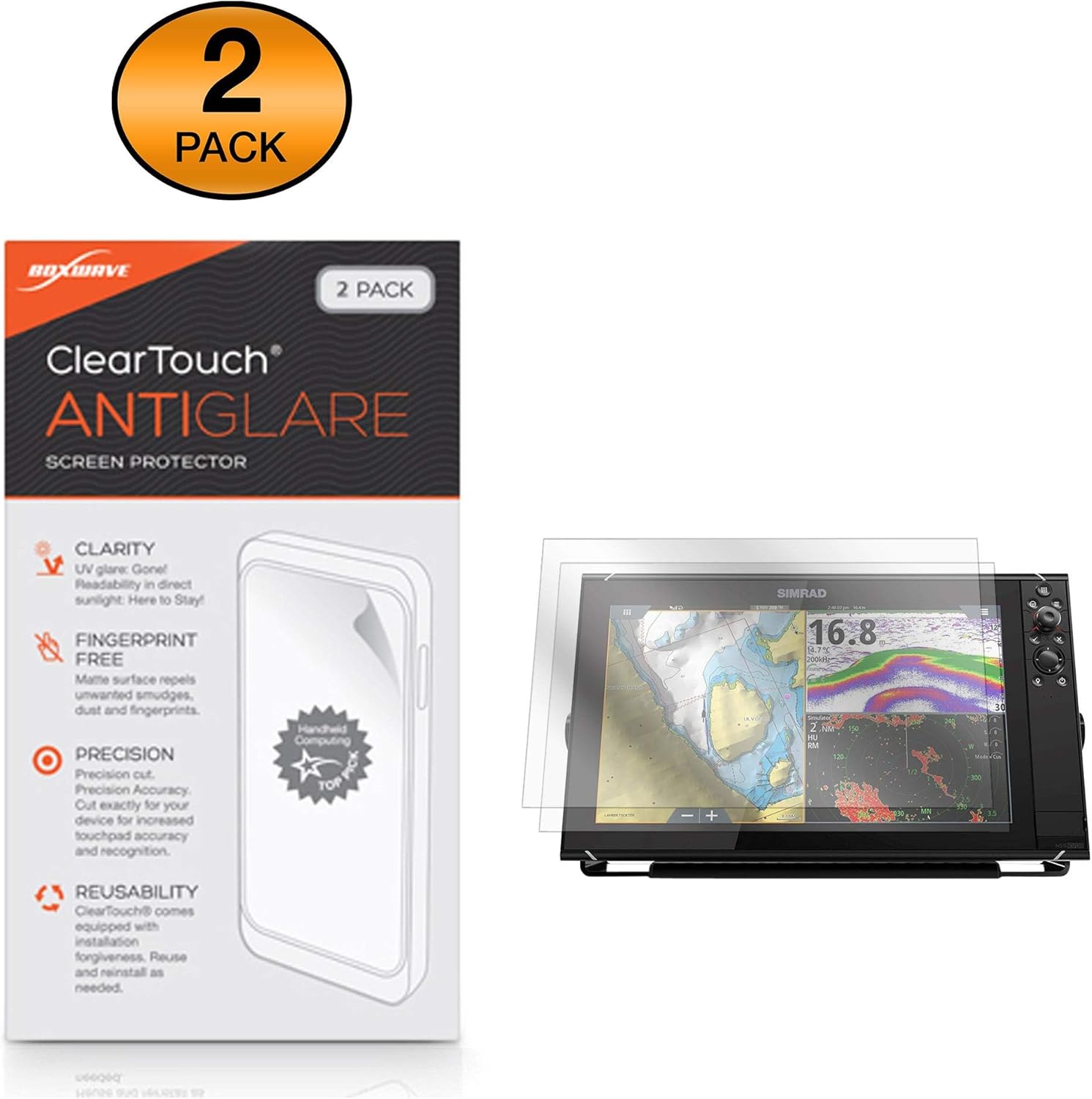 BoxWave Screen Protector Compatible with Simrad NSS16 Evo3 - ClearTouch Anti-Glare (2-Pack), Anti-Fingerprint Matte Film Skin