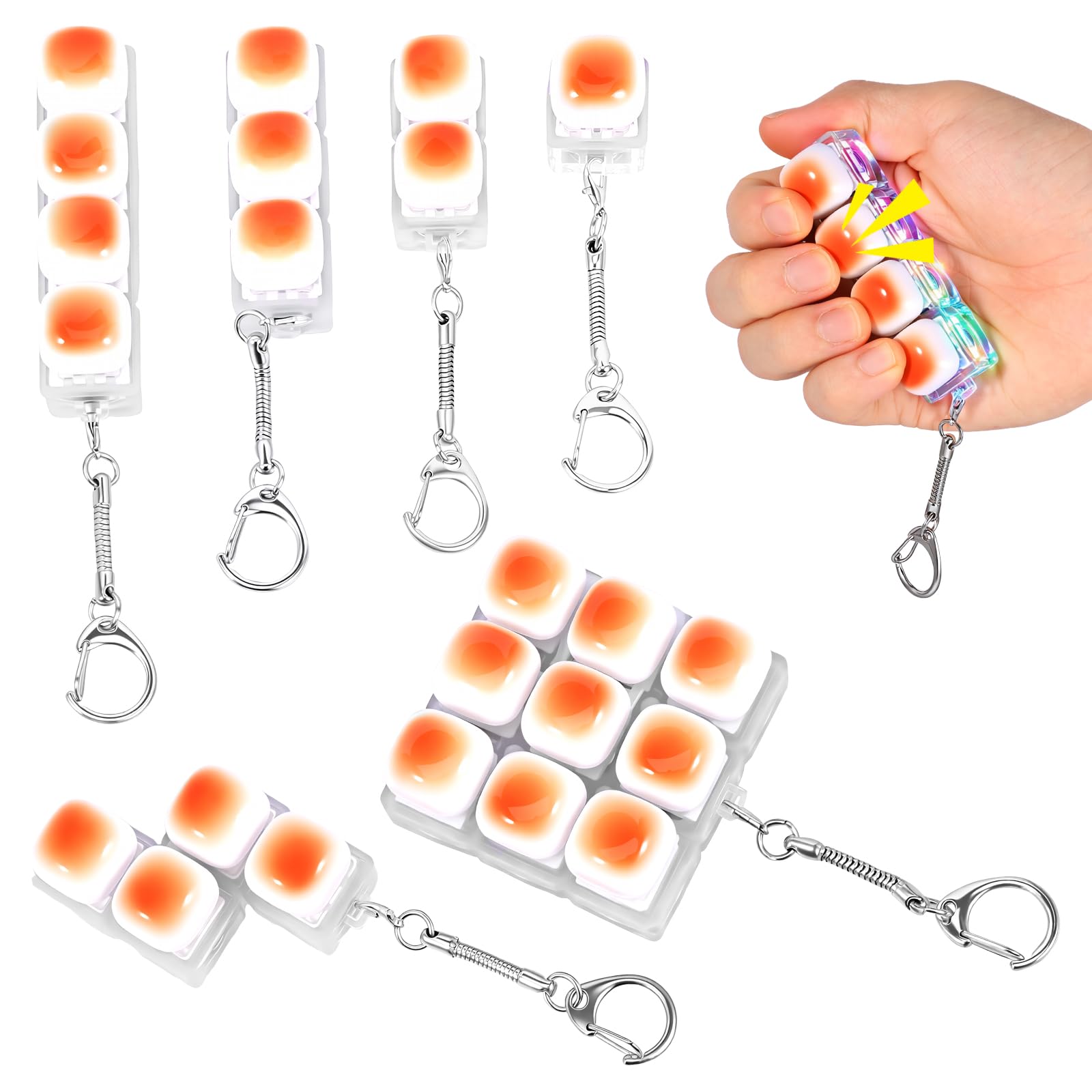 GWCYMYD 6 PCS Keyboard Fidget Toy, Clicker Fidget Toy with LED Light, Finger Decompression Keyring, Mechanical Keycap Clicker, Portable Stress Relief Gifts for Adults Kids Office School(Style1)