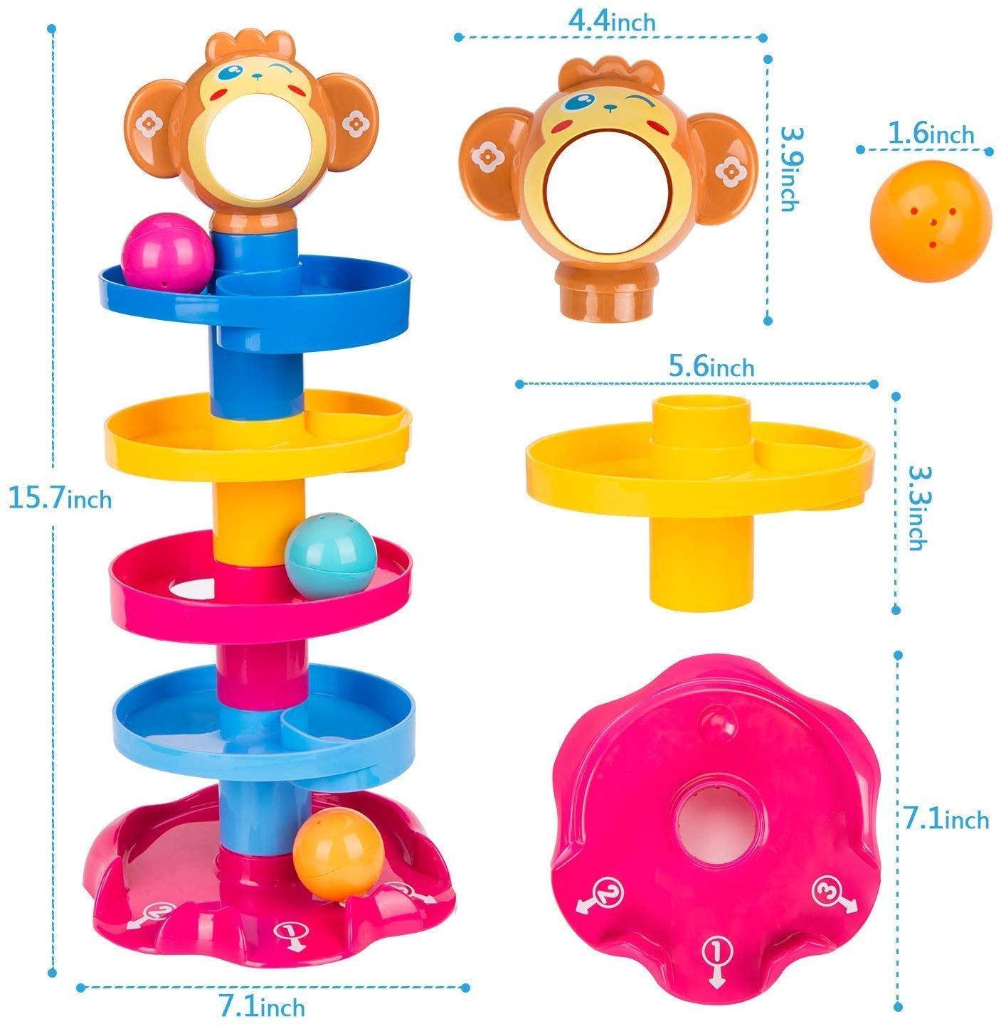 LONGMIRE Ramp Roll Ball Tower For Toddlers | Ball Drop And Roll Swirling Tower | Educational Brain Development Activity & Learning Monkey Toys For Children (5 Layer) 1-5 Years Kids, Multi Color - Image 3 thumbnail