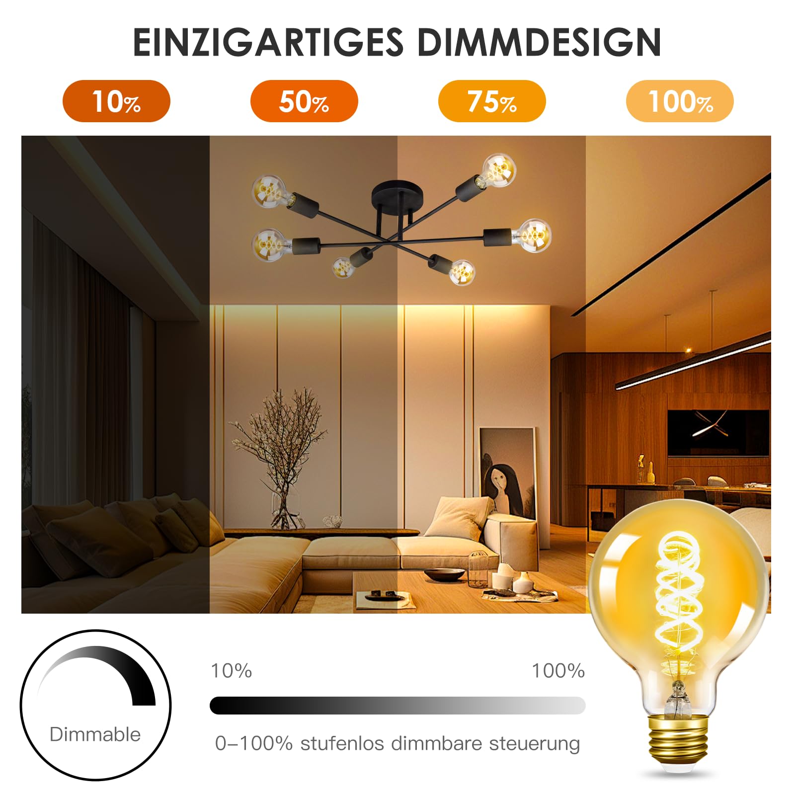 Edison Vintage Glühbirne, E27 LED dimmbar Lampe warmweiß 2700K ersetzt 40 Watt Glühbirne E27 LED Leuchtmittel für Retro Beleuchtung 3 Stück. (Packung mit 2)