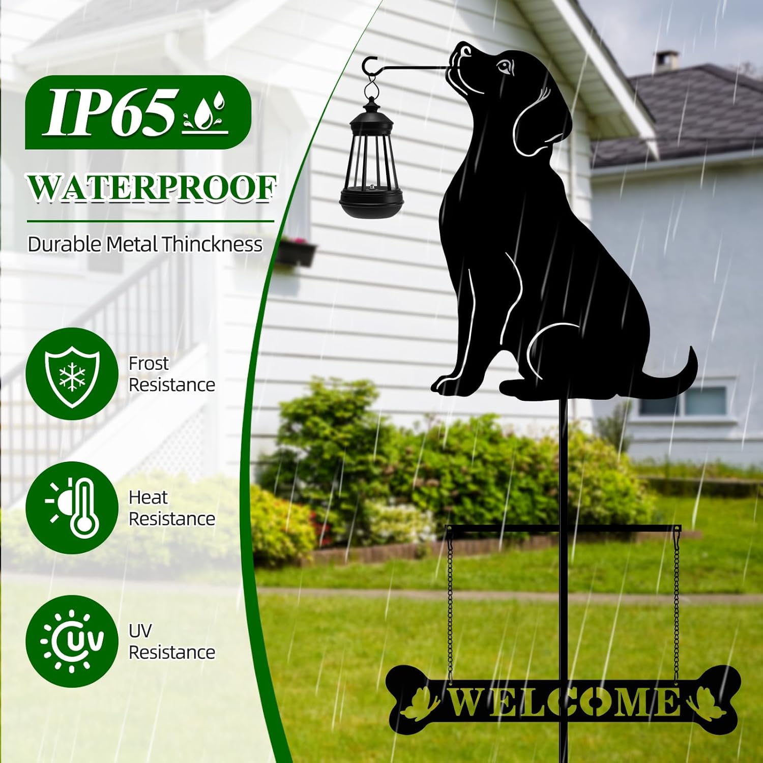 Solar Garden Stakes Golden Retriever Silhouette Dog Welcome Sign with Lantern Outdoor Decorative Stakes for Outside,Pathway,Yard, Lawn - Image 3