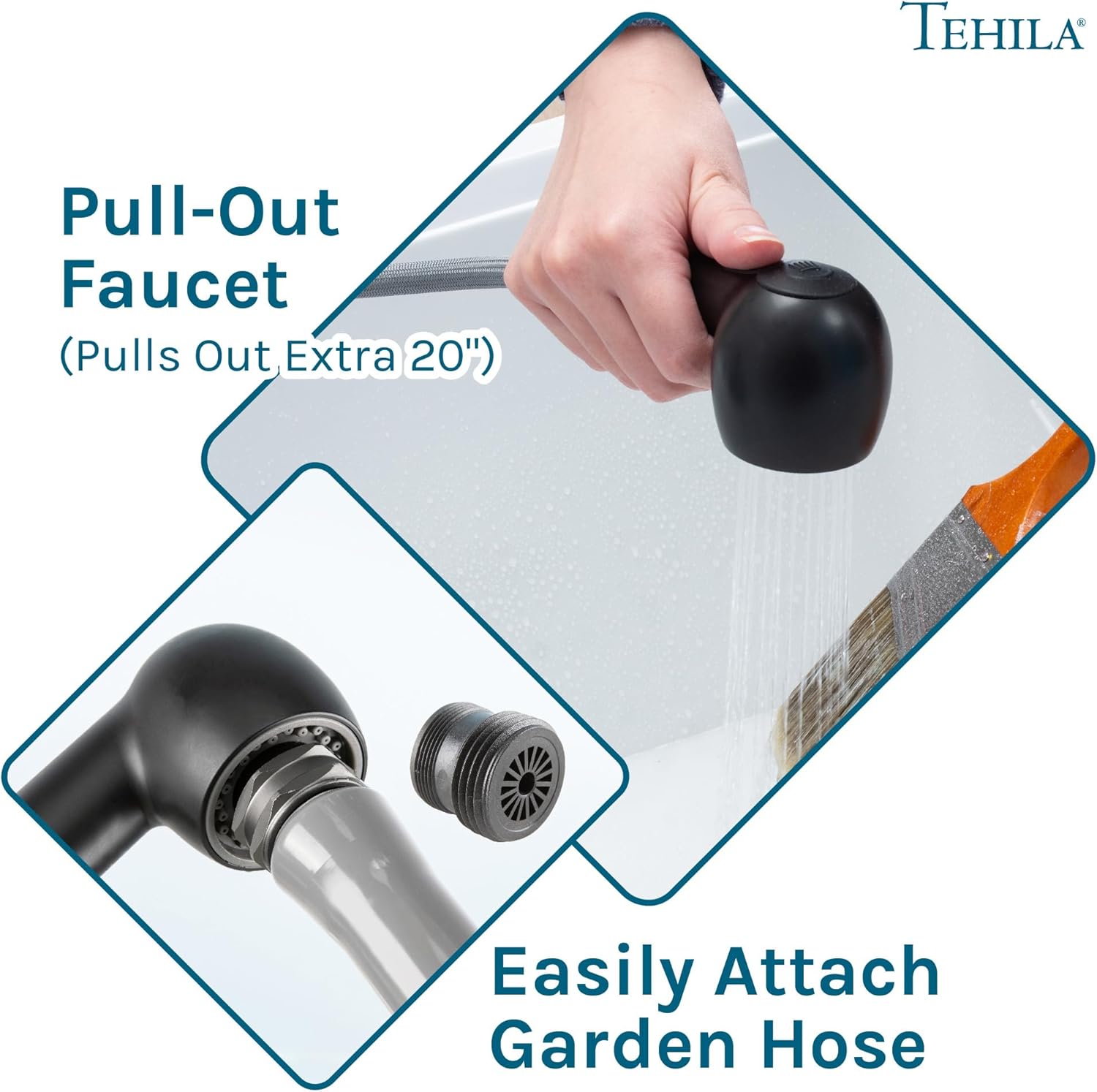 JS Jackson Supplies Dual Handle Pull Out Faucet, Black Finish, 4 Inch Center Set, Universal Utility Sink or Laundry Tub ABS Plastic Faucet with Spray Setting