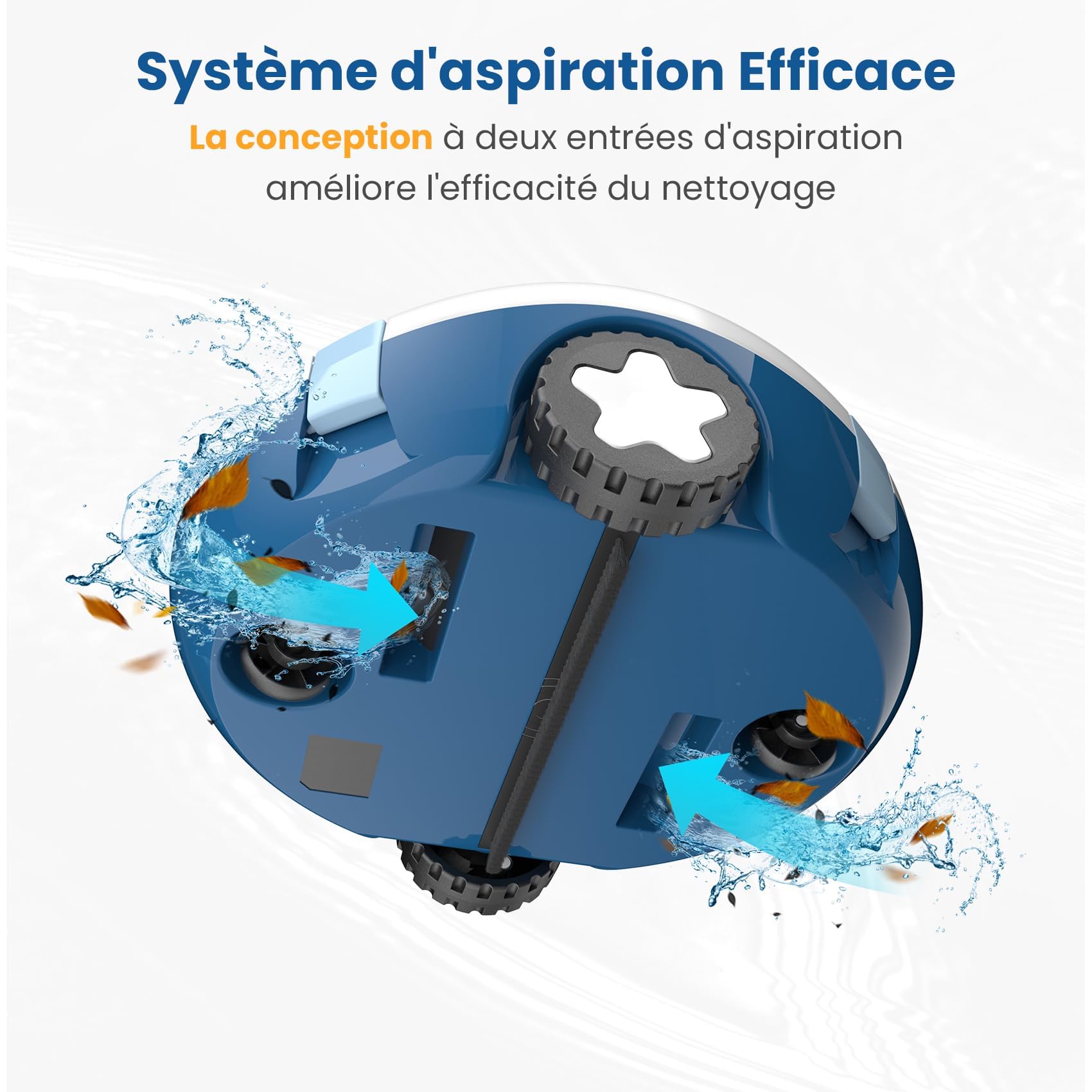 MEDOXA Robot Nettoyeur de Piscine sans Fil, aspirateur de Piscine Automatique, 120 Minutes d'autonomie, Auto-stationnement, Robot Piscine pour Fonds Plats Hors-Sol ou enterrés jusqu'à 100 m²（Blanc）