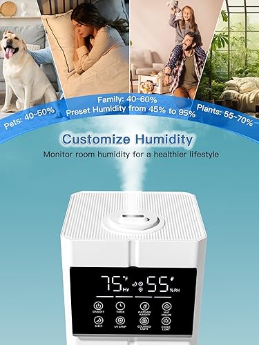 Miniatura 8 de Humidificador de niebla fría de 9L2.4 galones, humidificadores ultrasónicos silenciosos de llenado superior para dormitorio, cubre 550 pies