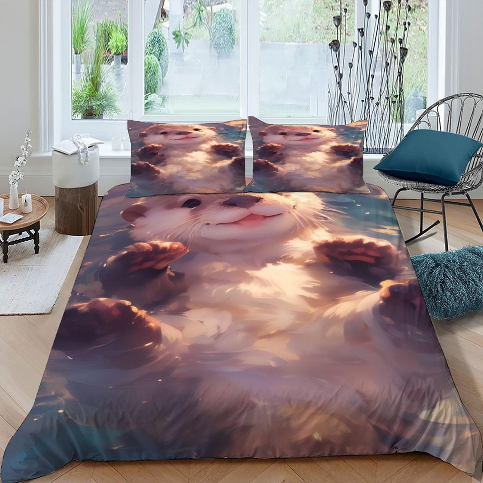 Parure de lit adulte loutre et animaux marins king size 220x240