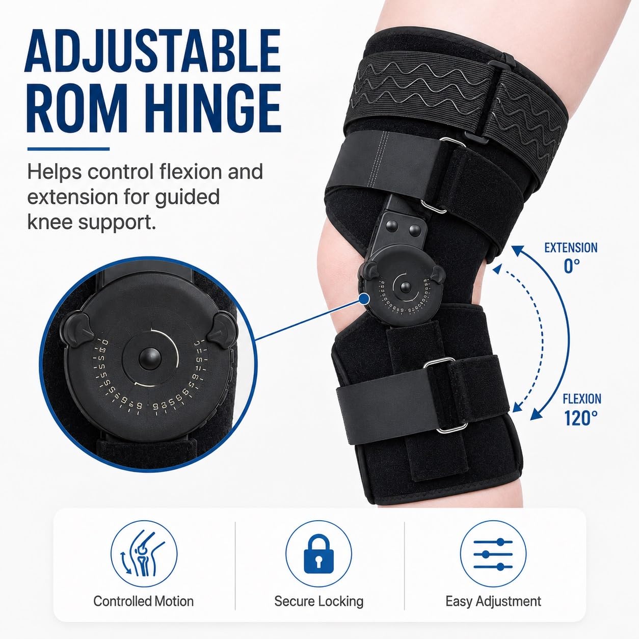 Tutore Ginocchio Regolabile Ortesi per Articolazione con Angolo 0-120 Gradi Supporto Ortopedico per Legamenti Menisco Lesioni Sportive Post Operatorio Uomo Donna(M)