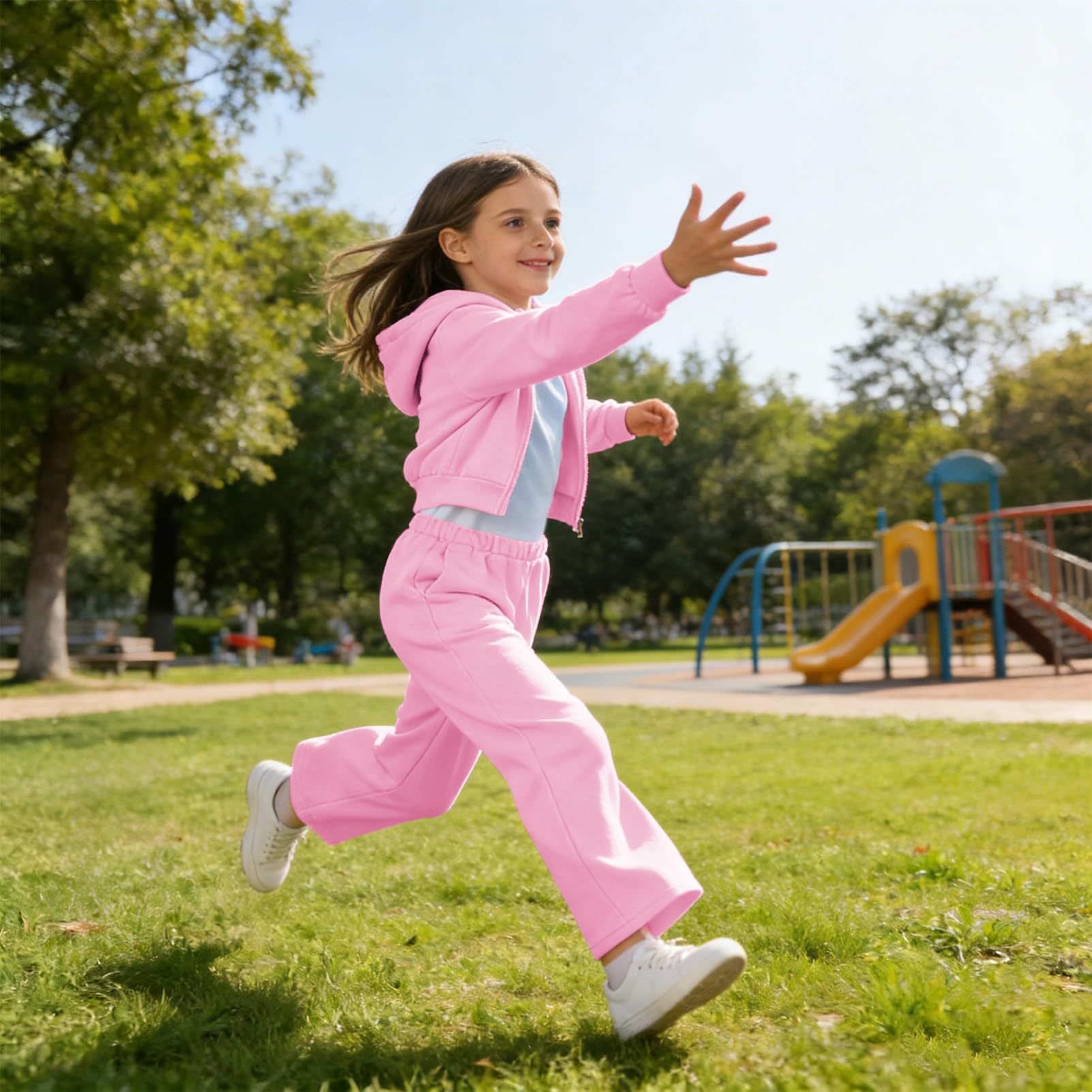 amropi Ensemble 3 Pièces Fille Sweat à Capuche et T-Shirt et Pantalon Large Survêtement Tenue de Sport pour 7-12 Ans
