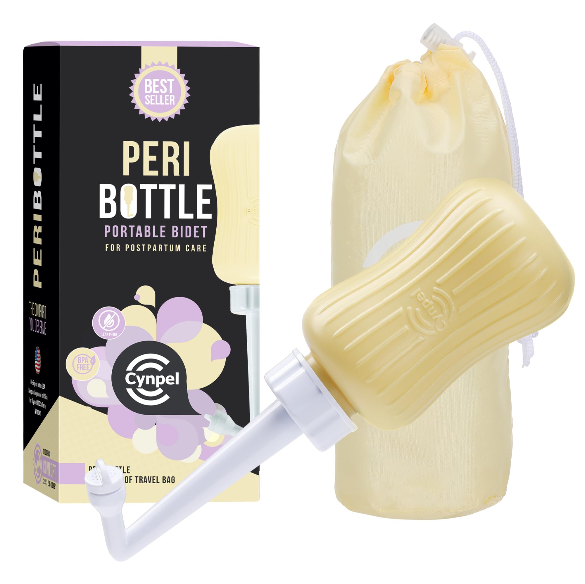 Peri Bottle - Portable Travel Bidet for Men or Women - Labour and Maternity Hospital Bag Essentials - After Birth Recovery Tools for Postpartum Mum - Perineal Spray Bottle Pale Yellow