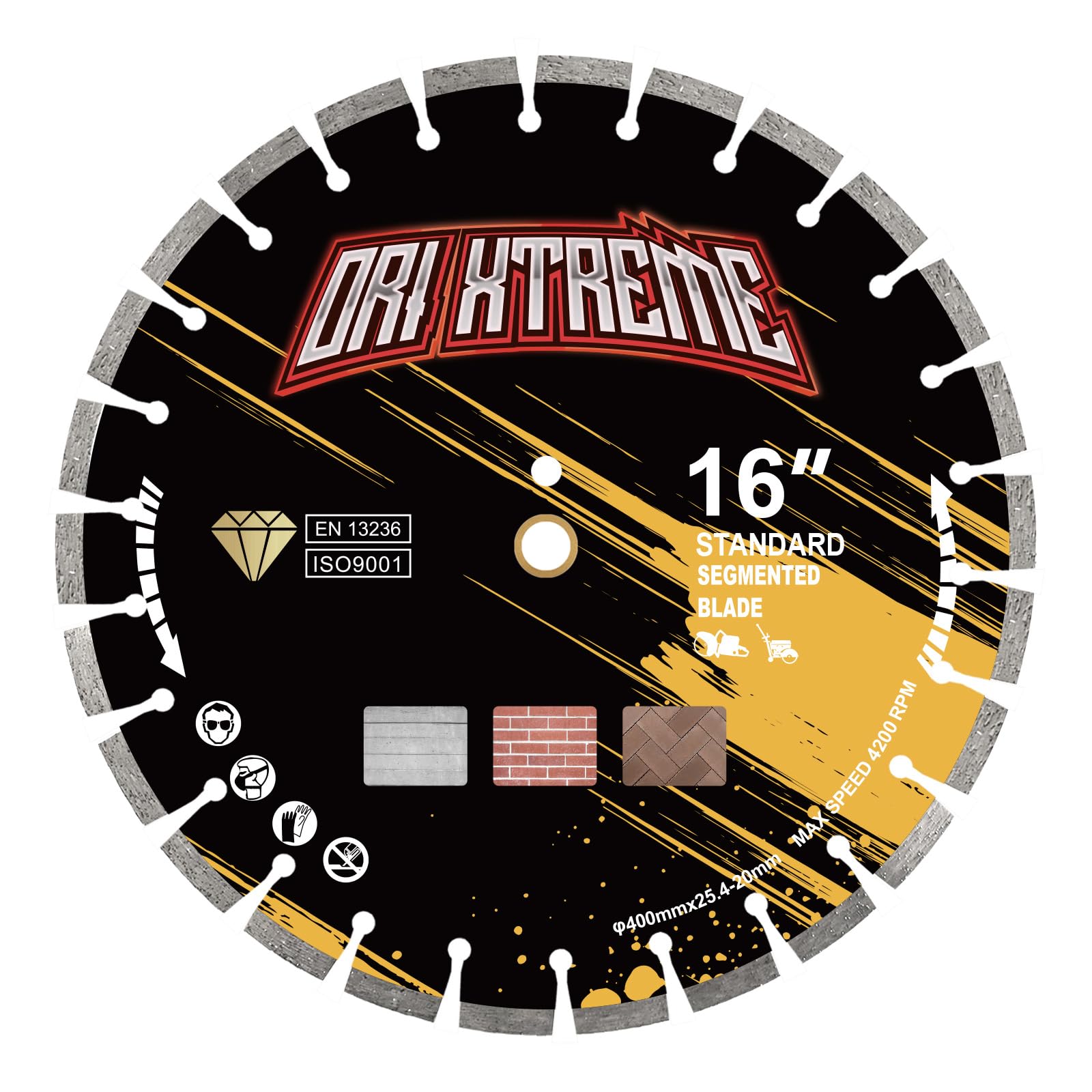 ORIXTREME 16 Inch Diamond Concrete Saw Blade, Segmented General Purpose Blade Dry/Wet Cutting Concrete,Masonry, Brick, Block,Paver 1"-20mm Arbor