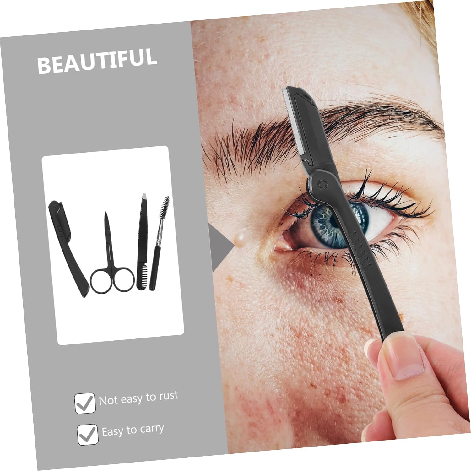 minkissy 3sets Eyebrow Grooming Tools Kit Tweezers Razor Scissors Brush Eyebrow Care Kit Compact for Travel