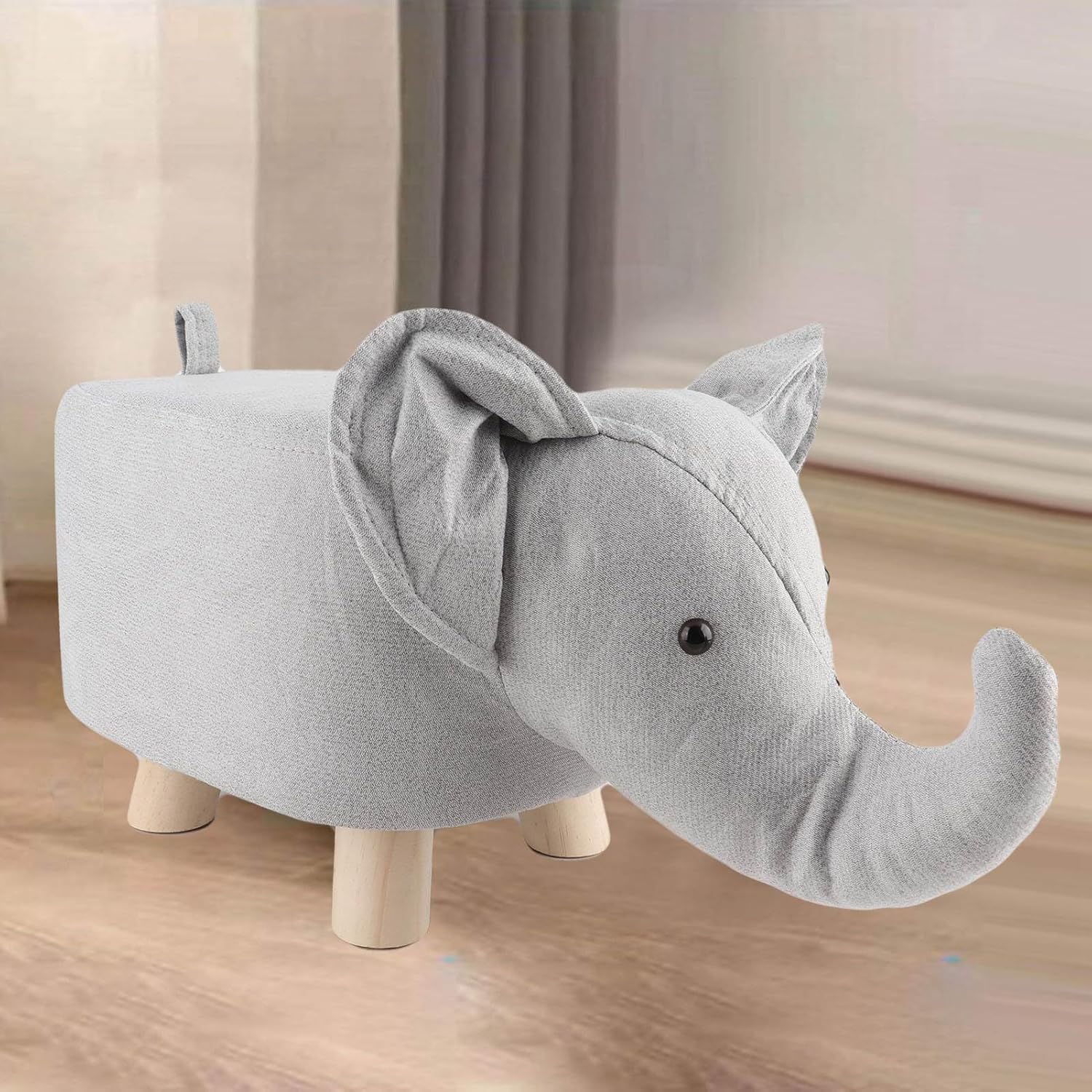 Animal Footstools, Cartoon Animal Shape Footstools, Cute Elephant Shaped Stool Ottomans, Mini Ottoman Furniture for Nursery, Bedroom, Playroom, and Living Room Decor, Multipurpose Small(Grey White)