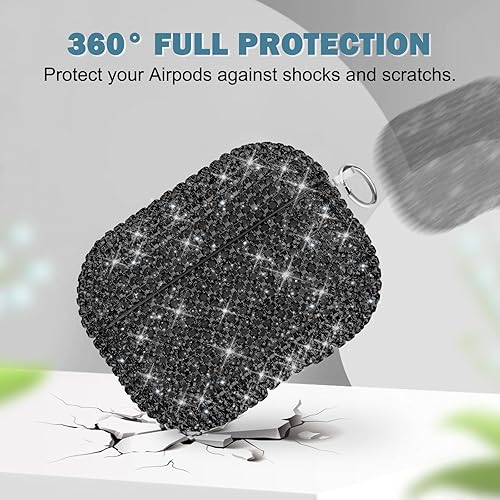 Miniatura 6 de Funda para AirPods Pro de 2 generación, funda de lujo con diamantes de imitación brillantes con llavero para mujeres y niñas, anti-pérdida de