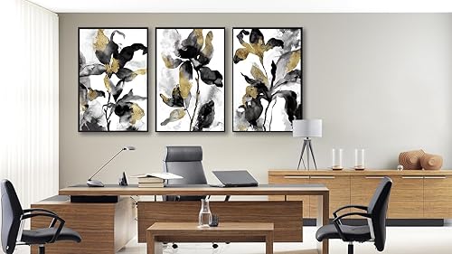 Miniatura 5 de Arte de pared abstracto enmarcado grande  Decoración de pared floral de acuarela de 20 x 28 pulgadas, juego de 3 impresiones artísticas botánicas de