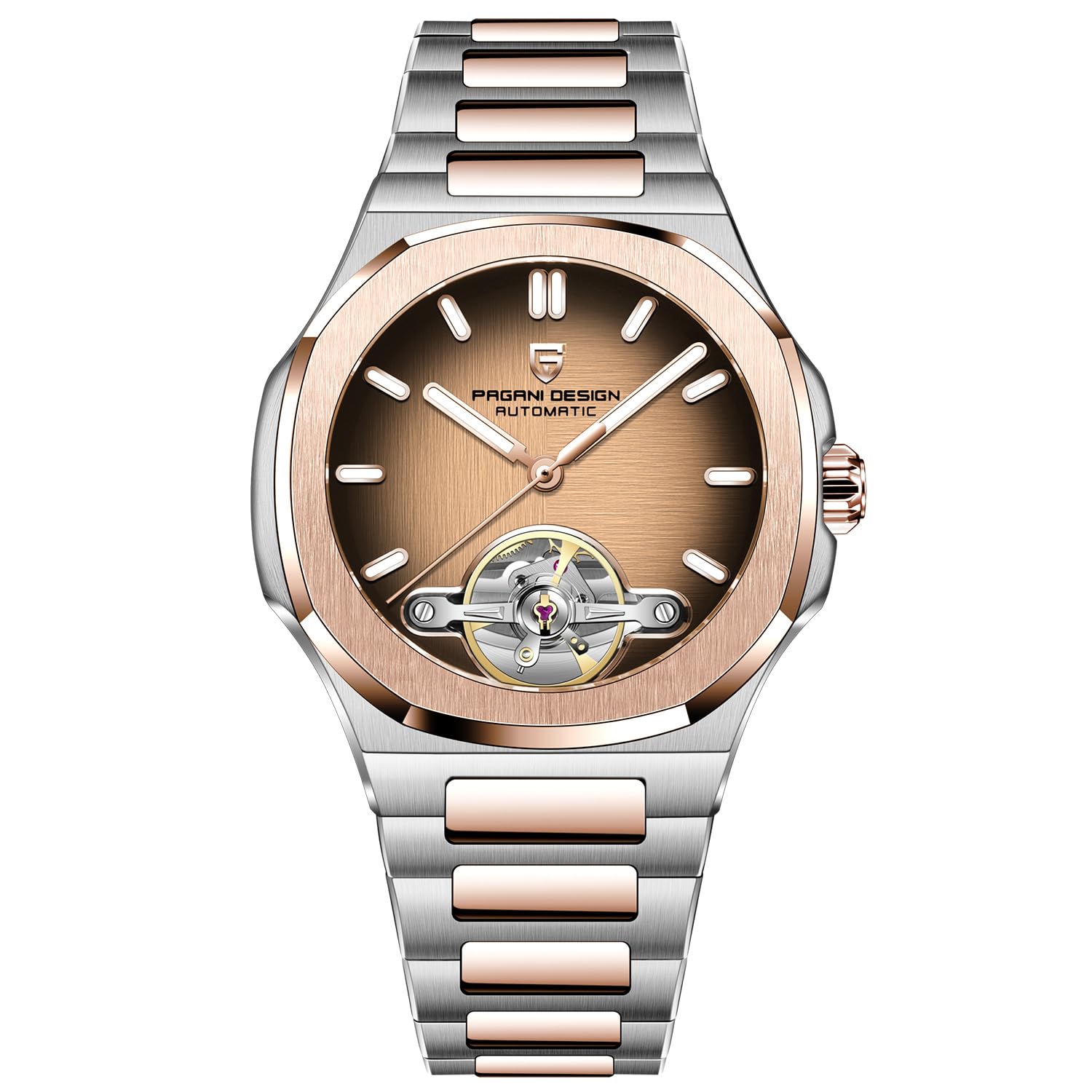 Pagani Design YS025 - Orologio da polso meccanico automatico da uomo, 42 mm, in acciaio inox, impermeabile fino a 100 m, quadrante in vetro zaffiro, corona a vite