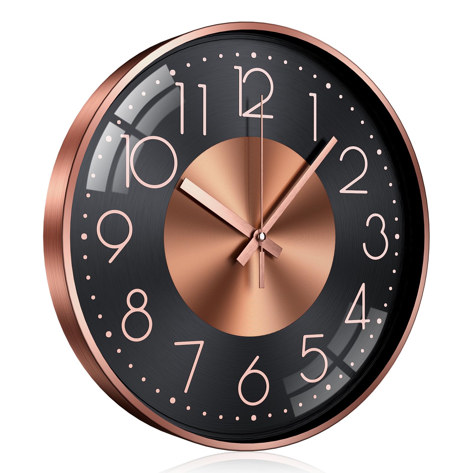 TOKTEKK Wall Clock 30.48cm Silent Non Ticking Clock Modern Wall Clocks Battery Operated for Living Room, Aluminium Round Decorative Clocks for Bedroom Kitchen Office Home Decor(Rose Gold Number)