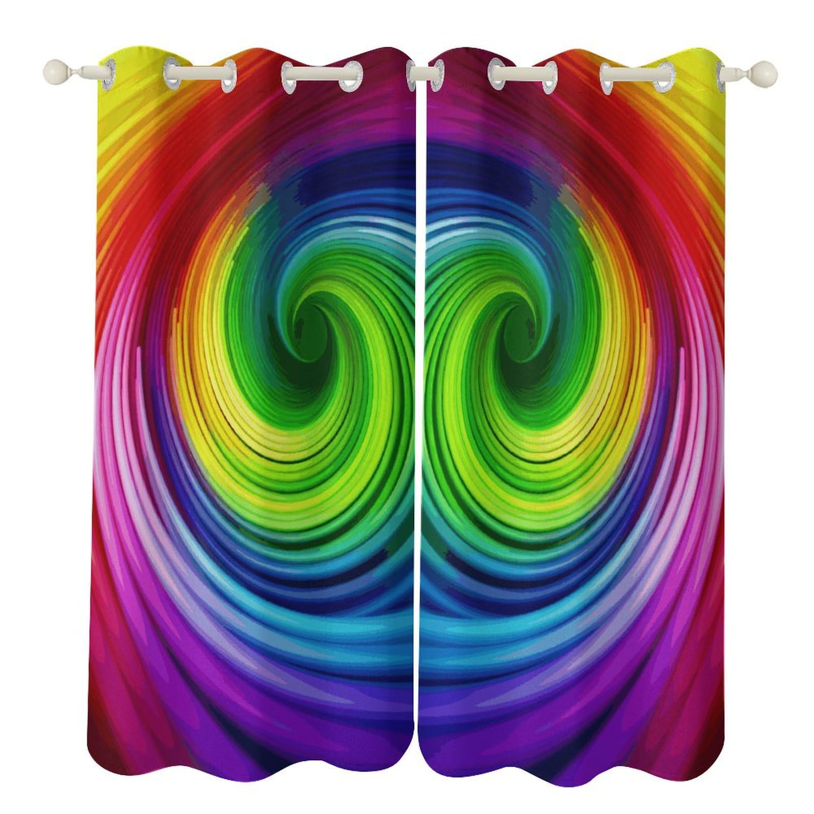 Rideaux occultants à œillets isolants thermiques bleu marine motif spirale arc-en-ciel