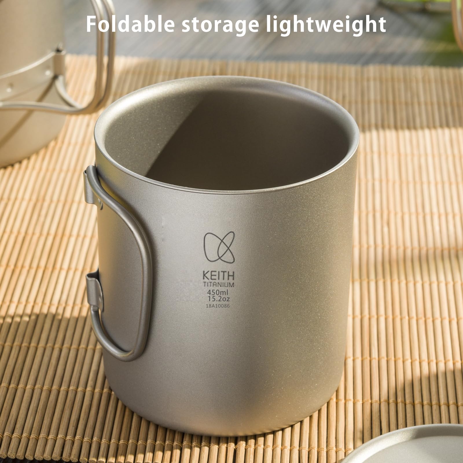 KEITH Tasse en titane à double paroi pour le camping, le thé, le café, le thé, avec couvercle et poignée pliable, 450 ml