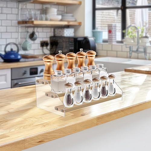 Miniatura 6 de Estante de especias escalonado, tablero de madera acrílica, organizador de especias para gabinete, organizador de condimentos, estante de especias,