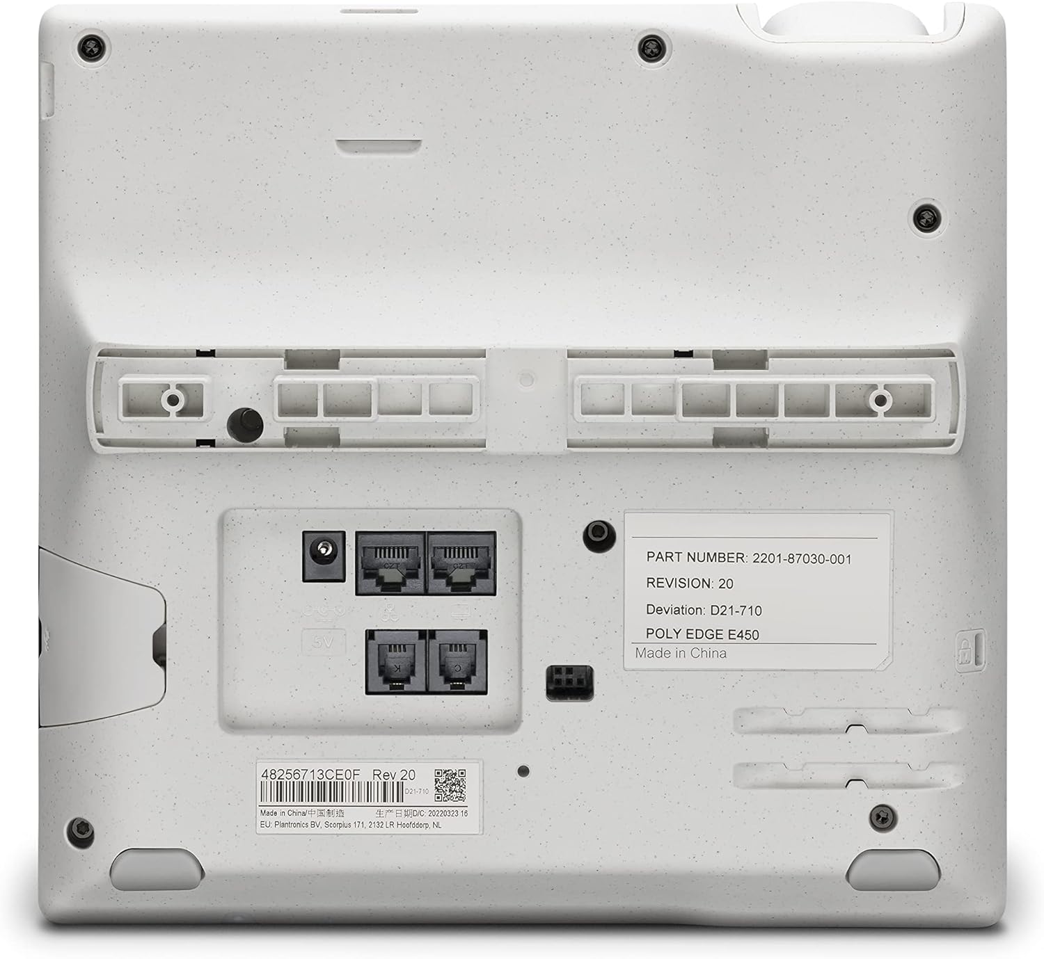 Back view of Poly Edge E450 IP Desk Phone showing ports