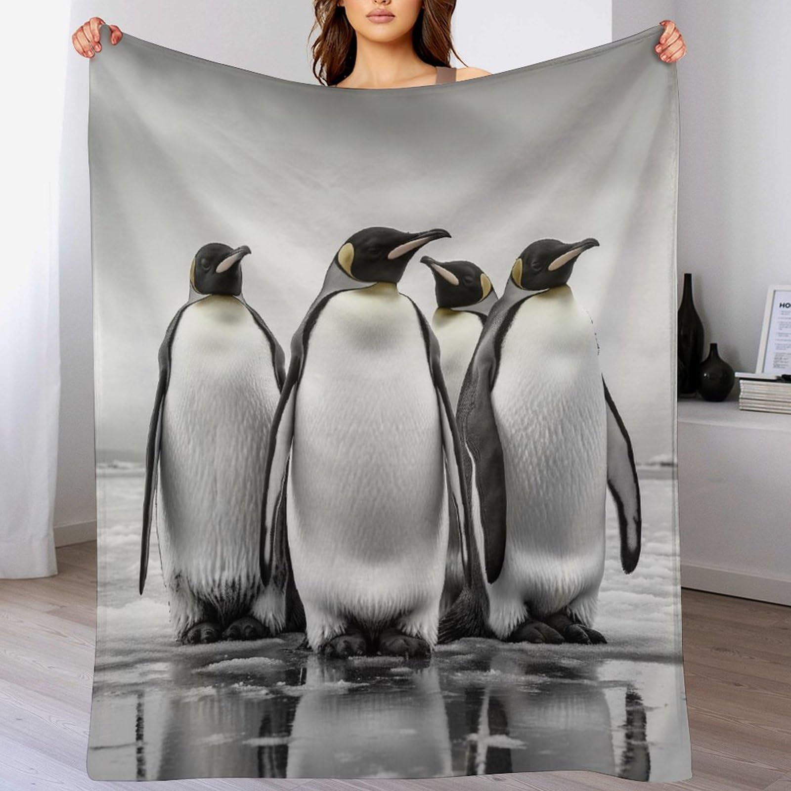 Plaid pingouin chaud pour literie et divan, couverture flannel contre le froid hivernal