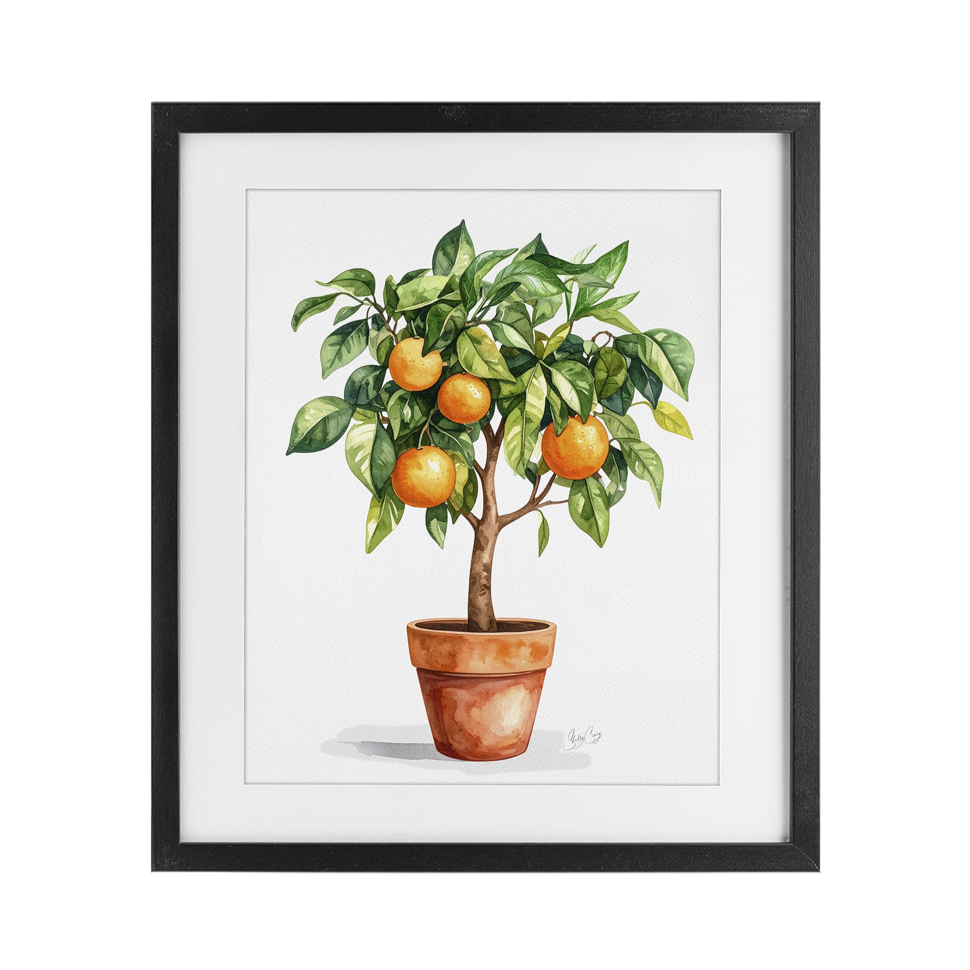 Stupell Industries Midnight Black (Textured) 'Potted Orange Tree'| Framed Print Under Glass