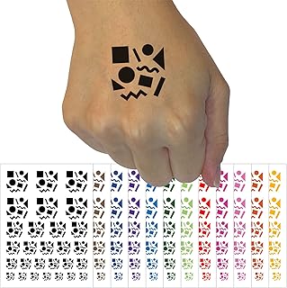 80s 90s Shapes Circle Square Squiggle Geometric Pattern Temporary Tattoo Water Resistant Fake Body Art Set Collection - White (One Sheet)