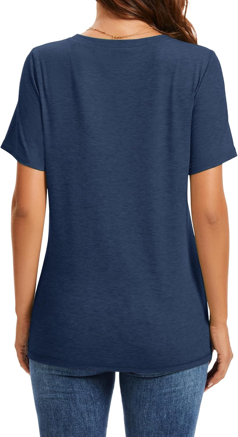 Womens Summer Tops Short Sleeve T Shirts V Neck Women Tops Loose Casual Tee Trendy Clothes - Image 3