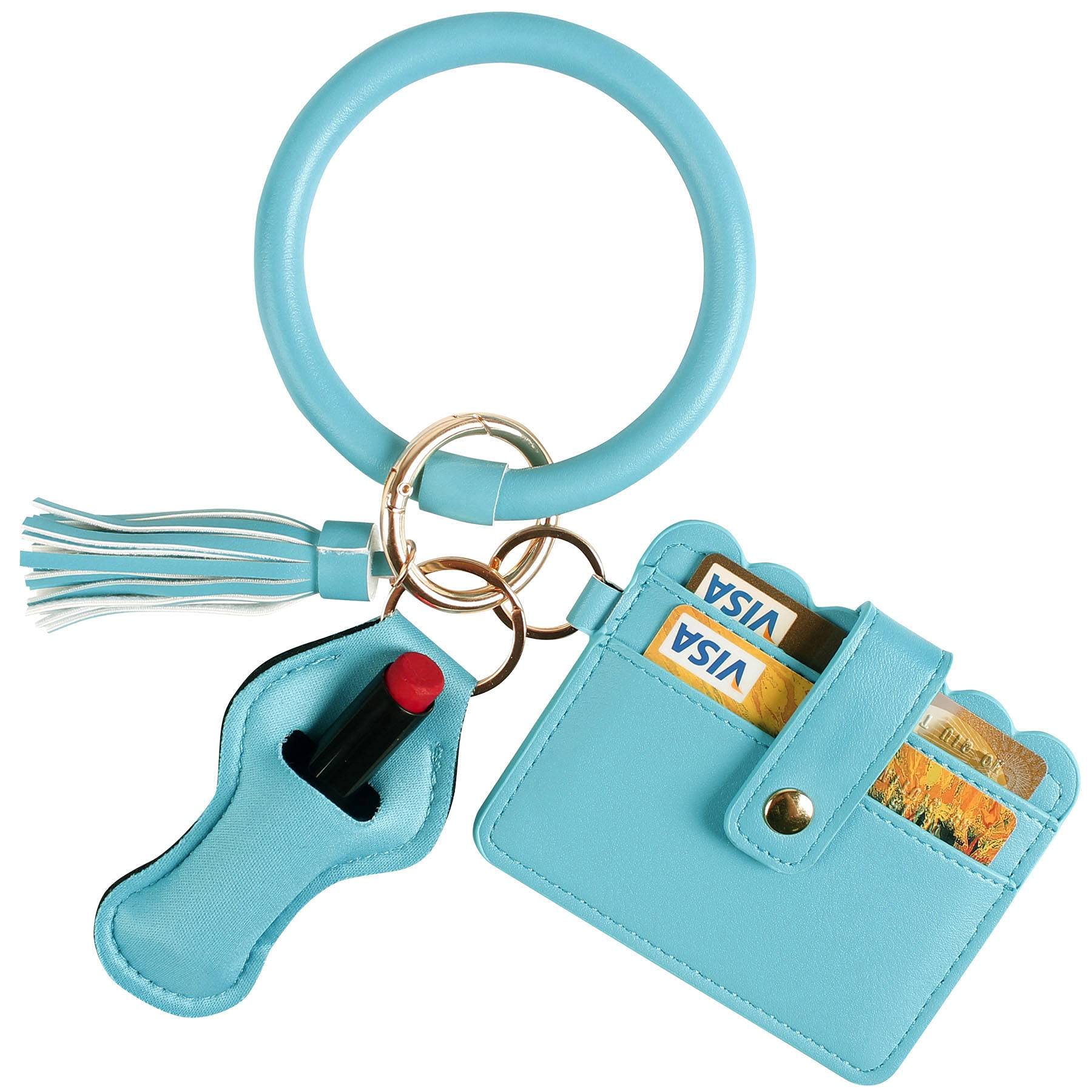 BIHRTC Wristlet Keychain Bracelet Wallet key ring bracelet with wallet Bangle Key Ring Bracelet Tassel Keyring ID Crad Charpstick Holder Circle Key Ring Bangl for Women Girls