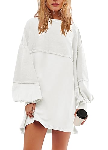 Womens Oversized Long Sleeve Patchwork Sweatshirt Dress Crewneck Tunic Sweatshirts