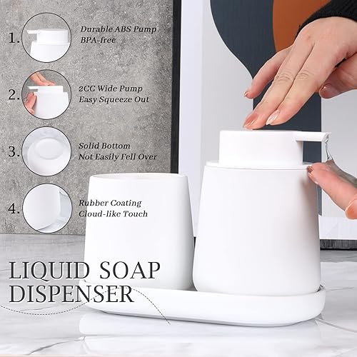 Miniatura 2 de BosilunLife Juego de accesorios de baño blanco  Juego de 3 piezas de dispensador de jabón de baño de cerámica, accesorios de decoración de baño,