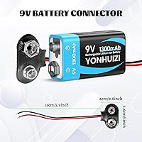 Vista 6 de Baterías recargables de 9 V de 1300 mAh, batería cuadrada de iones de litio de 9 voltios+cable de carga USB-C+conector de hebilla de 9 voltios
