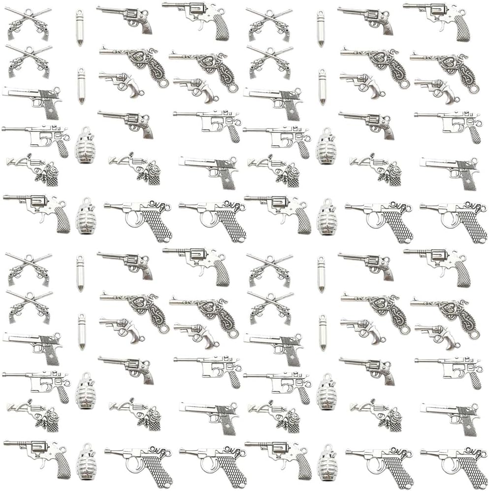 Youdiyla 44pcs Antique silver alloy gun Pendant Jewelry Making DIY Keychain Earrings Pendant Various Design Charms for Jewelry Making Bracelets Necklace (M115)