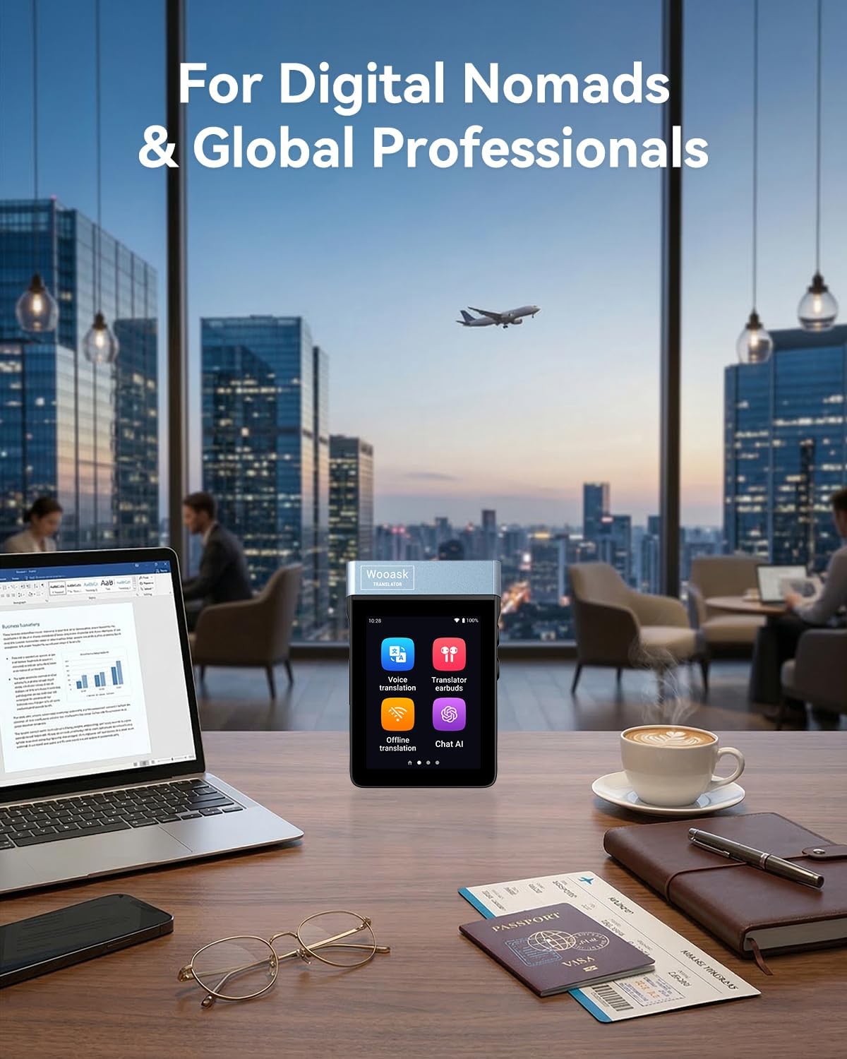 Wooask A9S AI Translation Earbuds Real Time with Camera, OfflineTranslation Headphones No APP Needed, ChatGPT-Powered, Audifonos Traductores Inglés Español for Global Business Trave (Black)