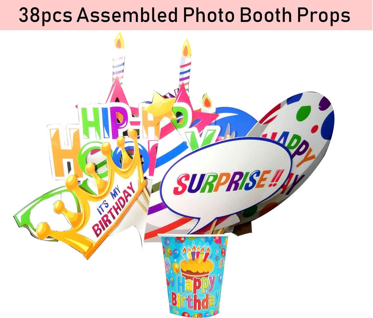 Birthday Photo Booth Props,Fully Assembled, No DIY Required Posing Props for Birthday Party